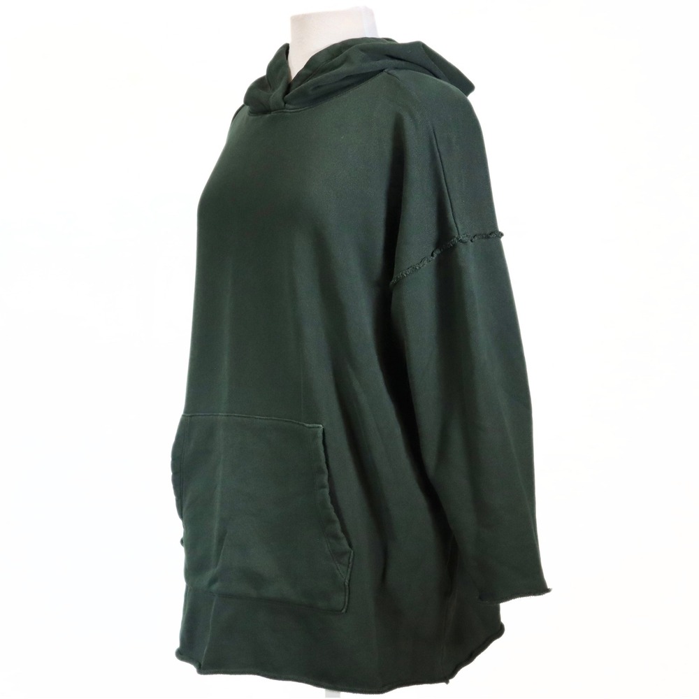 Eileen Fisher Hoodie Womens L Green Organic Cotton Oversized Raw Edge Sweatshirt - Picture 6 of 11